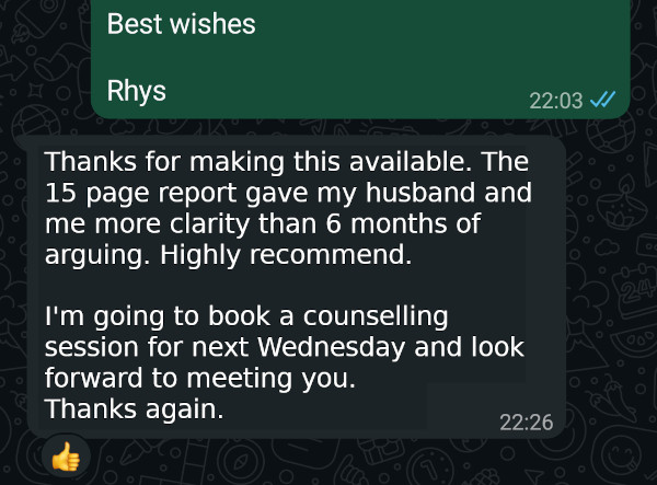 Screenshot of Client testimonial from Sophie in Cardiff