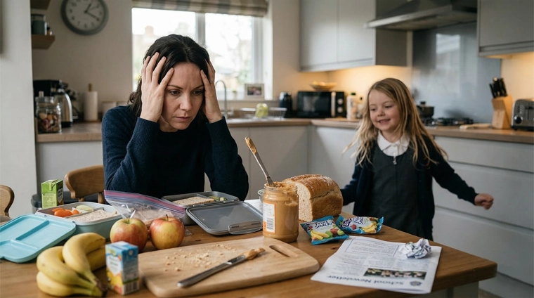 An exhausted wife staring blankly, completely overwhelmed by the invisible mental load in her marriage.