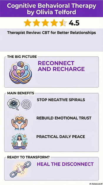Cognitive Behavioral Therapy: Simple Techniques to Instantly Be Happier, Find Inner Peace, and Improve Your Life by Olivia Telford - Book Infographic