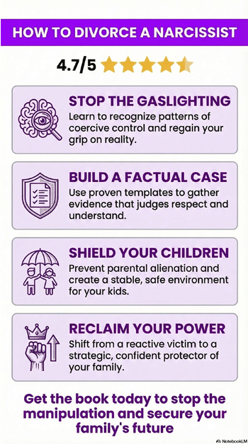 How to Divorce a Narcissist: and succeed in the family court by Diana Jordan - Book Infographic