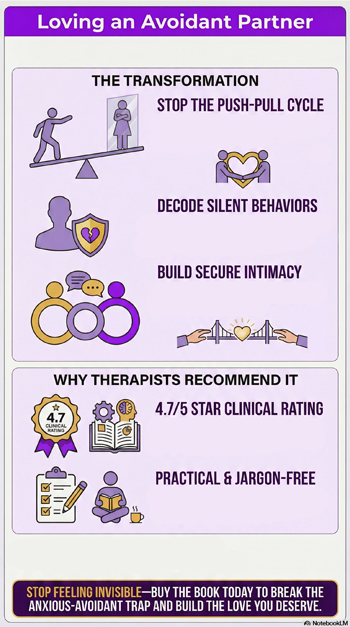Loving an Avoidant Partner: Understand Dismissive Attachment Style to Bridge Emotional Distance and Create a Secure Relationship by Krista Cantell - Book Infographic