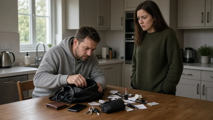 Toxic relationship quiz - couple tension in a UK home kitchen, free red flags self-check